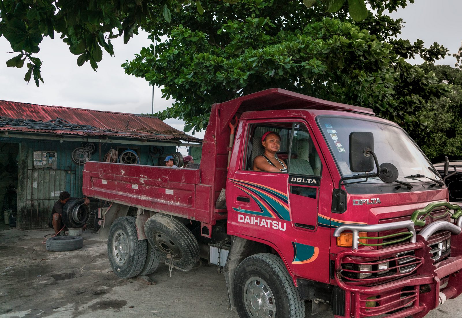 A red truck parked on a dirt road — Punta Cana